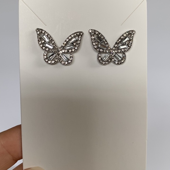 Rhinestone Butterfly Post Earrings - Picture 3 of 6